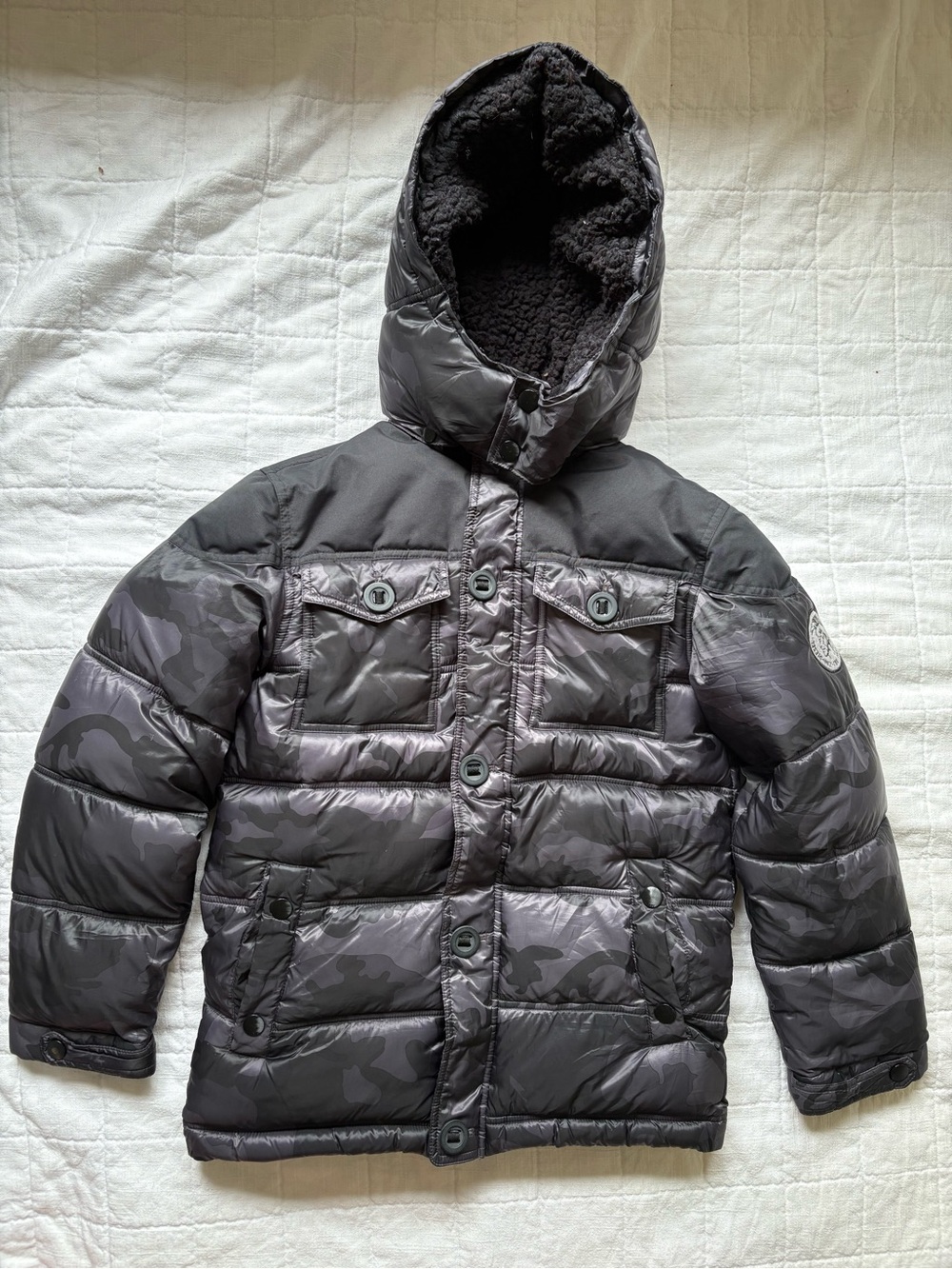 Diesel Kids Black Camo Winter Puffer Jacket with Hood 10/12